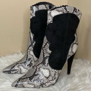 Capri Snake Print Suede Heel Bootie